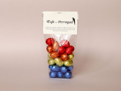 Pour les chocolat de Pâques, sachet de 25 Œufs de perroquet jaune, bleu rouge, orange...