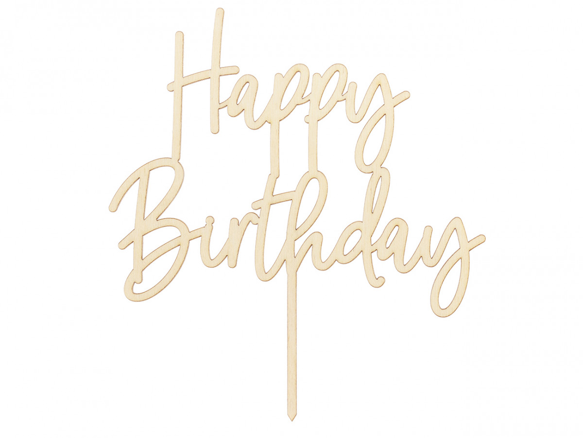 Cake topper Happy Birthday en bois, à planter dans votre Gâteau Chez Bogato pour une fête d'anniversaire réussie !