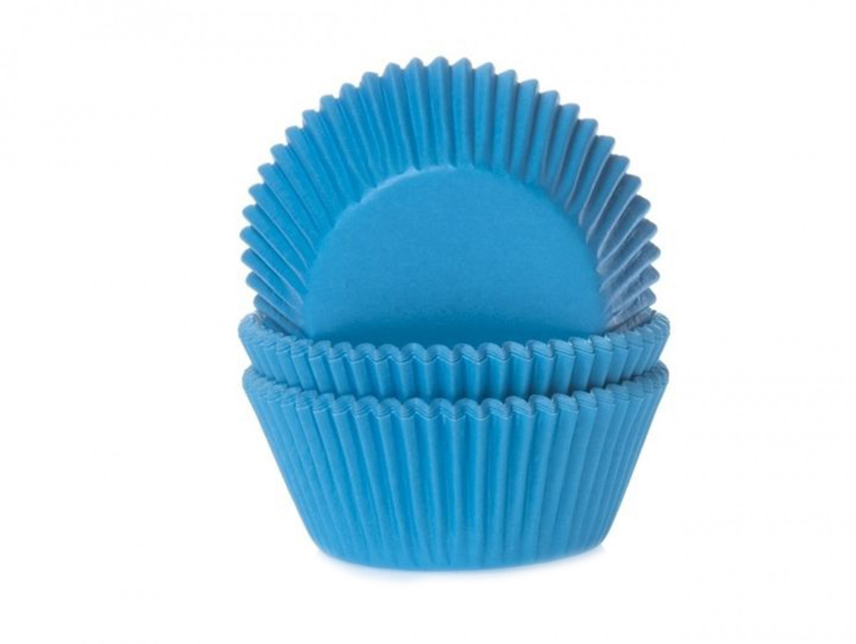 50 caissettes à cupcakes blanc à pois bleus