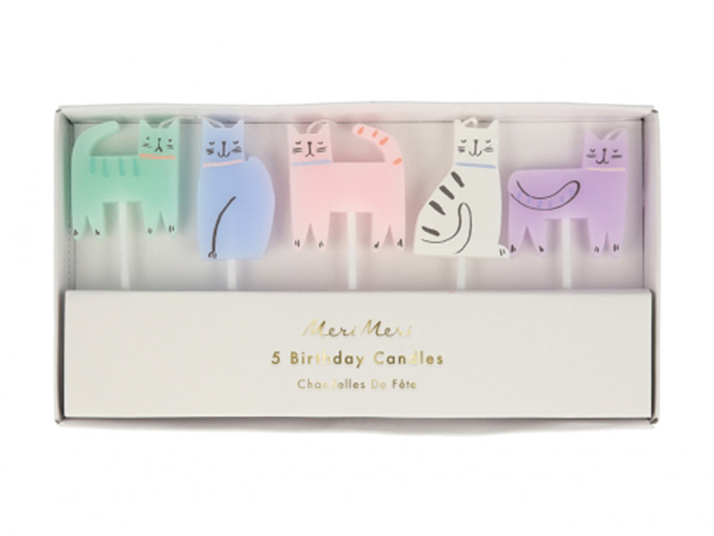 Chez Bogato - Pâtisserie Paris - Set de 5 bougies en forme de chat, pour vos fêtes d'anniversaires