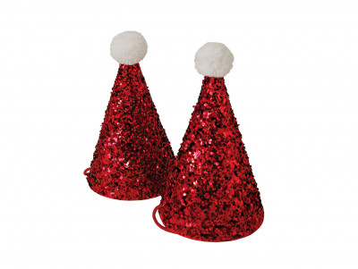 Mini chapeaux de fête de Noël, pailletés rouge avec un pompon blanc, vendu par 8.