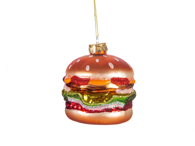 Boule de Noël  Hamburger en verre, à accrocher dans le sapin de Noël !