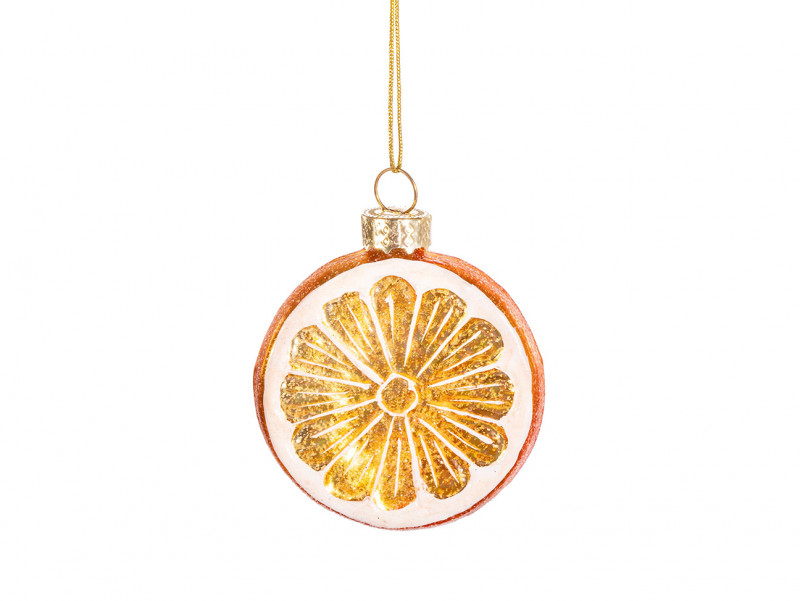 Boule de Noël en forme de rondelle d'orange, à accroche dans son Sapin.