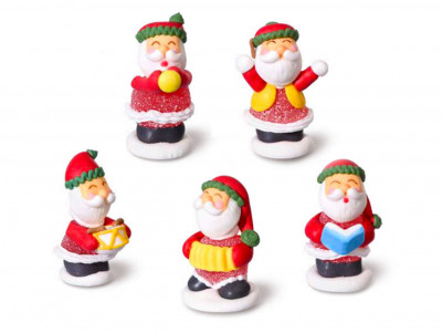 Collection de 5 Père-Noël musiciens en gelée et en sucre pour décorer votre Bûche de Noël ou vos Cupcakes de Noël.