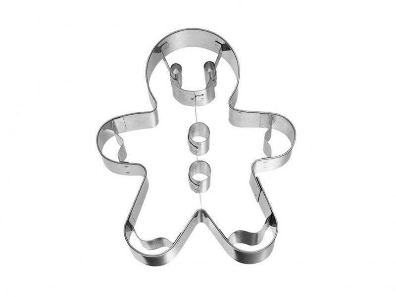 Grand Emporte pièce Gingerman avec plein de détails gravés, de hauteur 12cm en acier inoxydable.