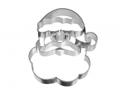 Emporte pièce Père-Noël avec détails gravés, barbe moustache, bonnet et petits yeux, de hauteur 10,5cm en acier inoxydable.