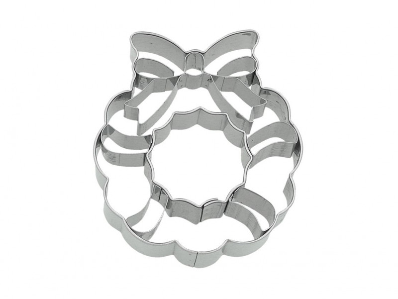 Emporte pièce Couronnes de Noël avec détails gravés, noeud et ruban, de hauteur 7,5cm en acier inoxydable.