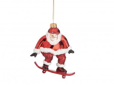 Boule de Noël Père-Noël faisant du skate à accrocher dans le sapin.