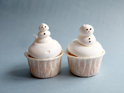 Chez Bogato - Pâtisserie Paris - Cupcakes bonhomme de neige à la crème de marron et ganache montée chocolat blanc.