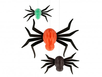 Suspension Araignée spour Halloween en 3D, noir, menthe et orange. Set de 12 en trois tailles !