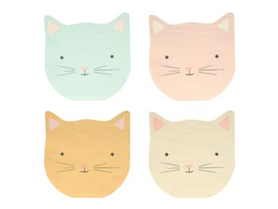 Set de 16 serviettes Tête de chat de couleurs pastels