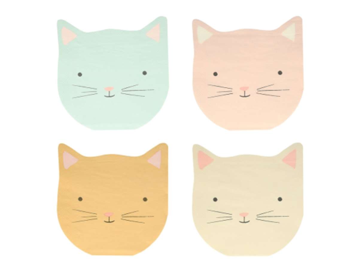 Set de 16 serviettes Tête de chat de couleurs pastels