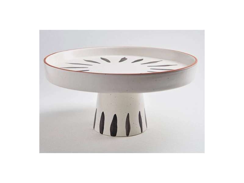 Cake stand Tribal, plat à gâteau en grès avec motifs peints à la main.