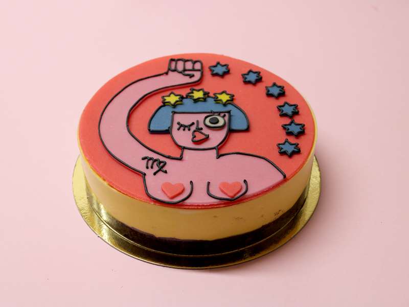 Gâteau d'anniversaire Astro Vierge avec un dessin de l'artiste française Virgen. À commander et personnaliser.