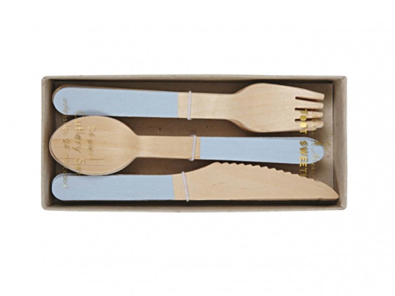 Couverts en bois Bleu