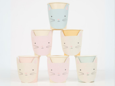 Chez Bogato - Gobelets avec des têtes de chats colorés