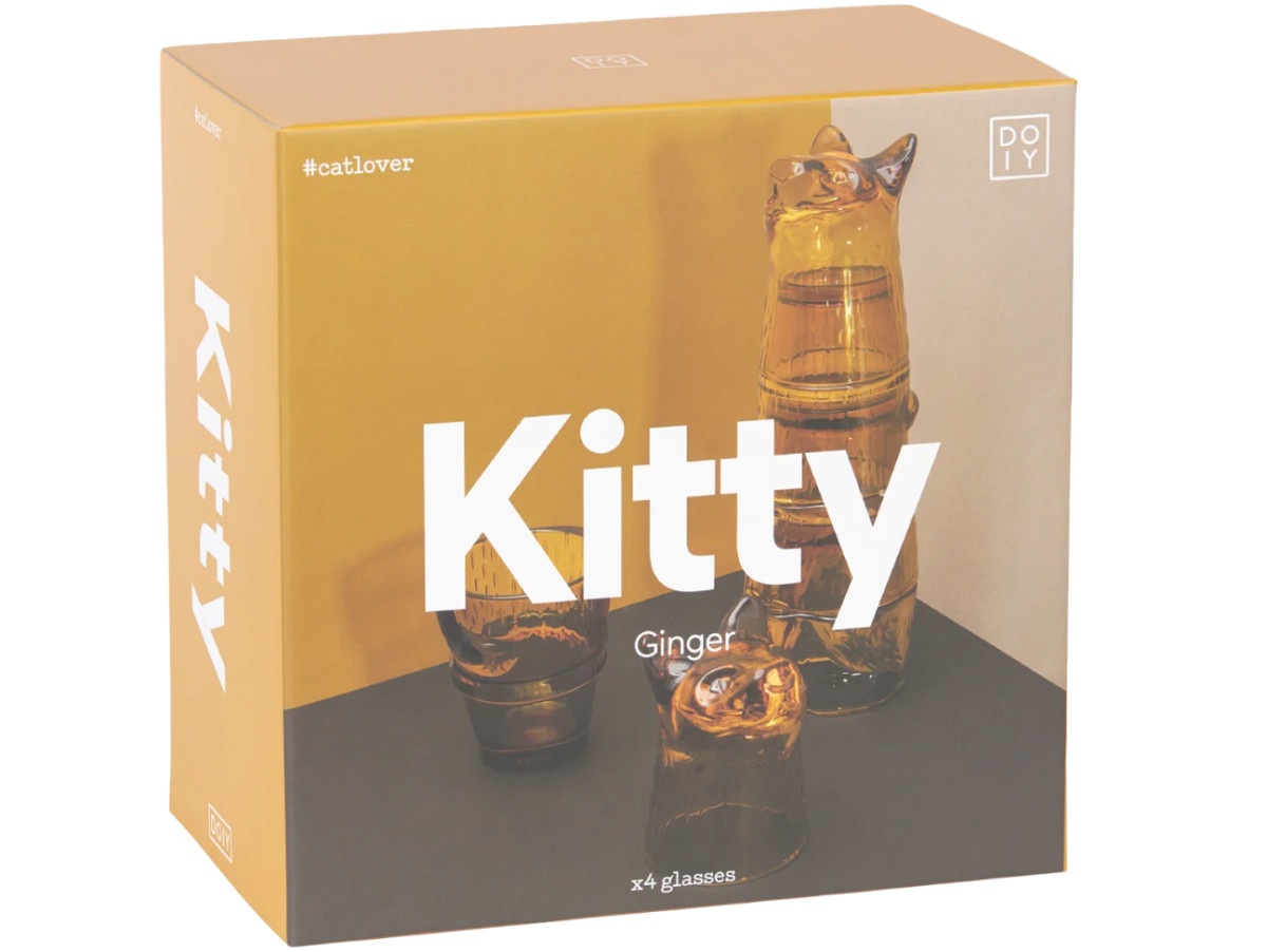 Set de 4 verres de couleur fumée, qui deviennent un chat en s'empilant !