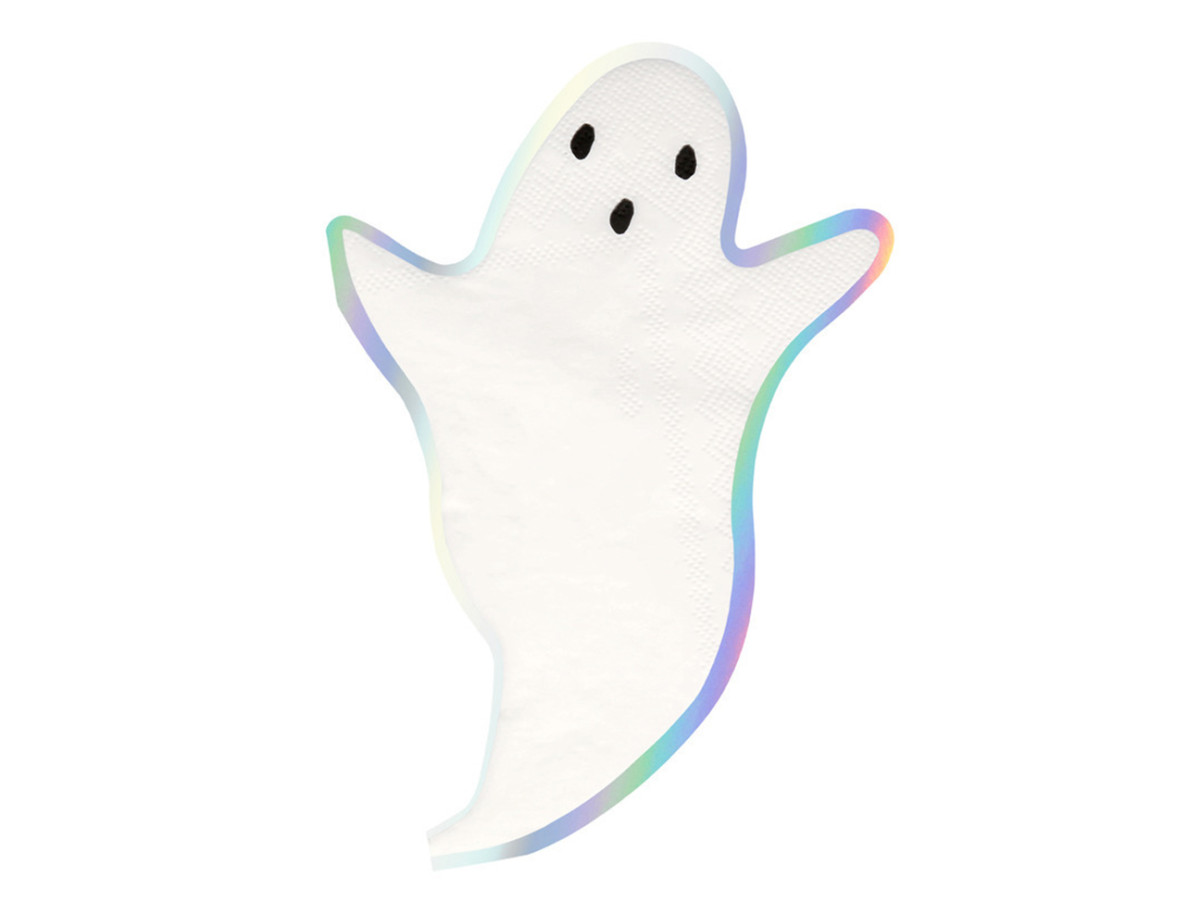Serviettes pour fête d'Halloween en forme de fantôme avec liseré argenté