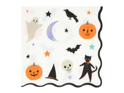 Set de 16 serviettes pour fête d'Halloween, avec squelette, sorcières, chat noir, fantome...