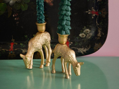 Bougeoir en forme de rennes / biche, de couleur dorée or