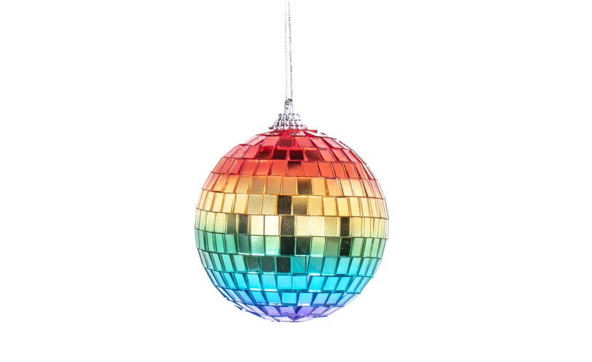 Boule de Noël à facettes disco aux couleurs gay de l'arc en ciel