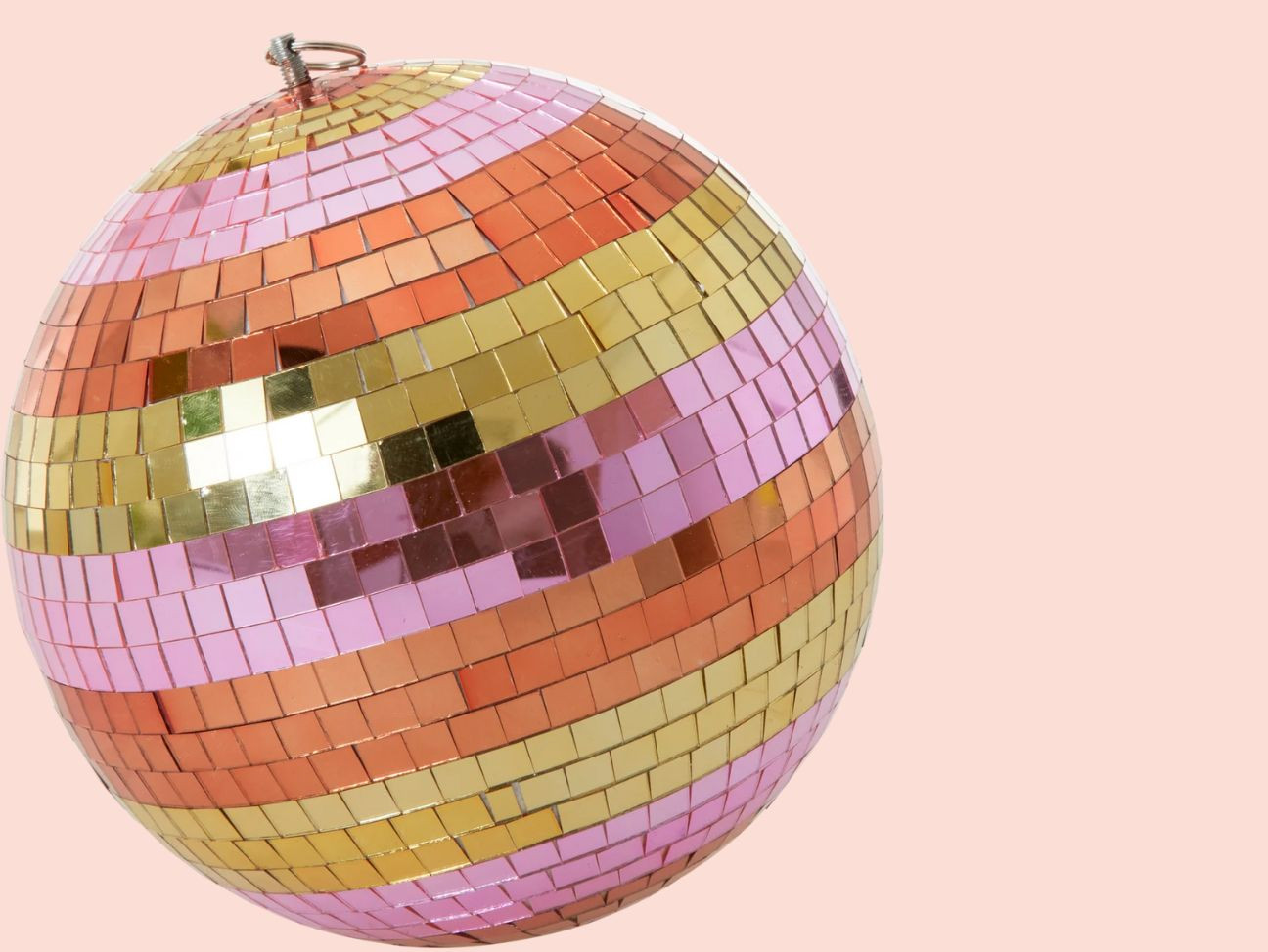Boule disco à facettes, couleur rose, orange et jaune - de diamètre 25cm à accrocher facilement à la maison pour faire la fête