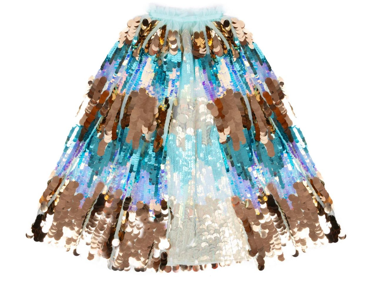 Déguisement pour les enfants, avec une cape Sirène bleu et or, paillettes et sequins. Parfait pour un anniversaire à thème !