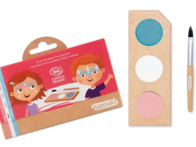 Kit de maquillage trois couleurs bleu, blanc et rose pour les enfants, thème princesse et licorne