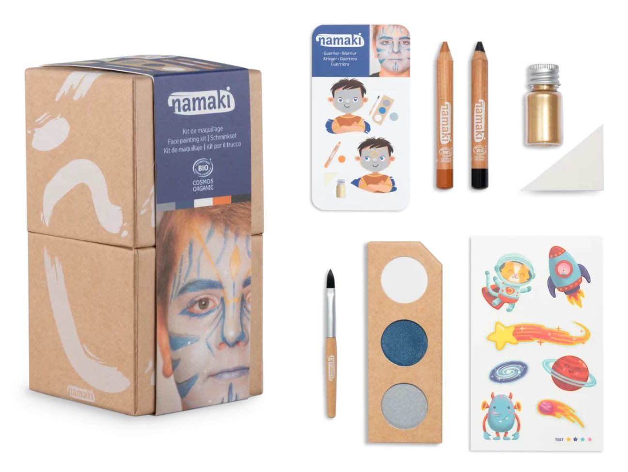 Kit de maquillage avec palette de couleurs, crayons, et tatouages pour les enfants, thème espace et cosmonaute