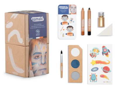 Kit de maquillage avec palette de couleurs, crayons, et tatouages pour les enfants, thème espace et cosmonaute