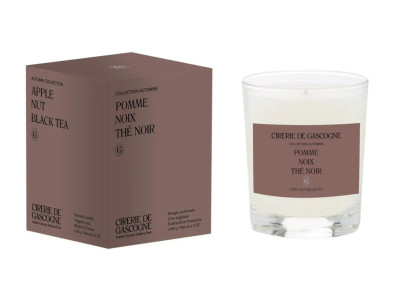 bougie parfumée senteur Pomme - Noix - Thé Noir. composées de cire végétale carton couleur taupe