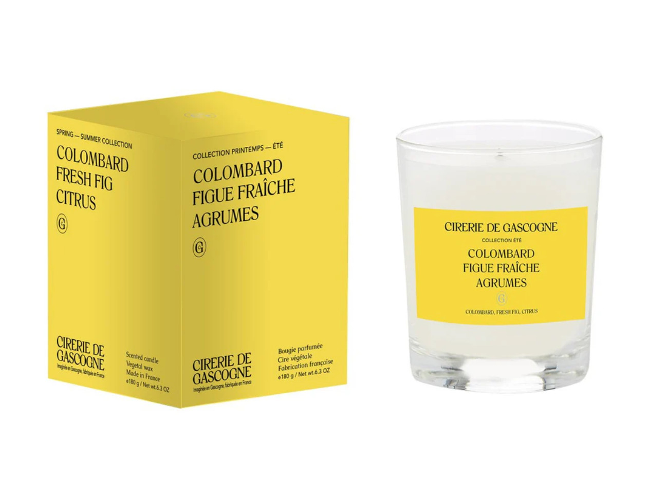 bougie parfumée senteur Colombard - Figue Fraiche - Agrumes.  composées de cire végétale couleur jaune