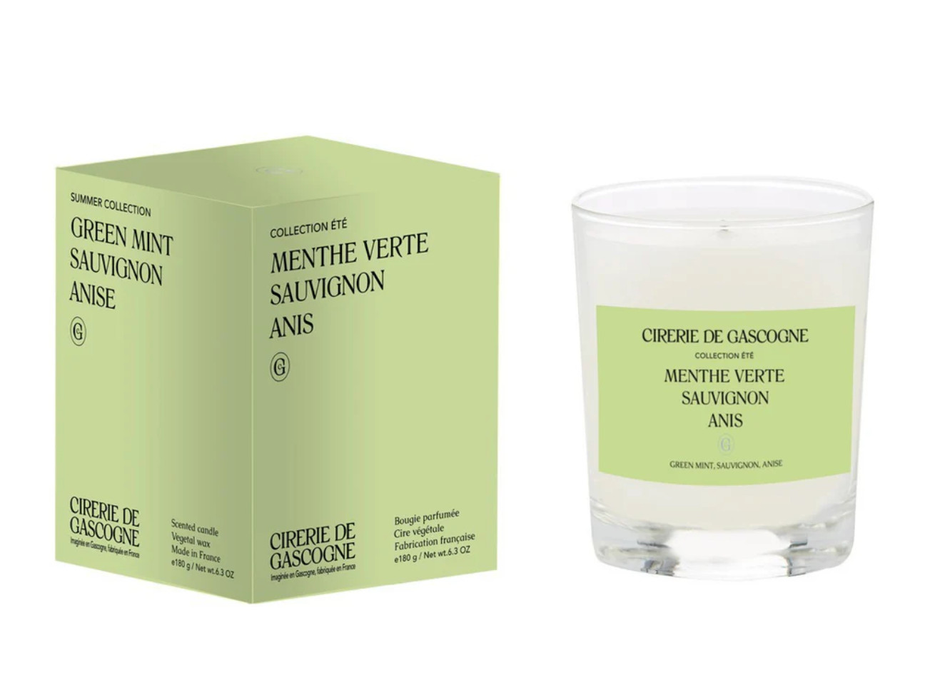 bougie parfumée senteur Menthe Verte - Sauvignon - Anis.  composées de cire végétale carton couleur vert menthe