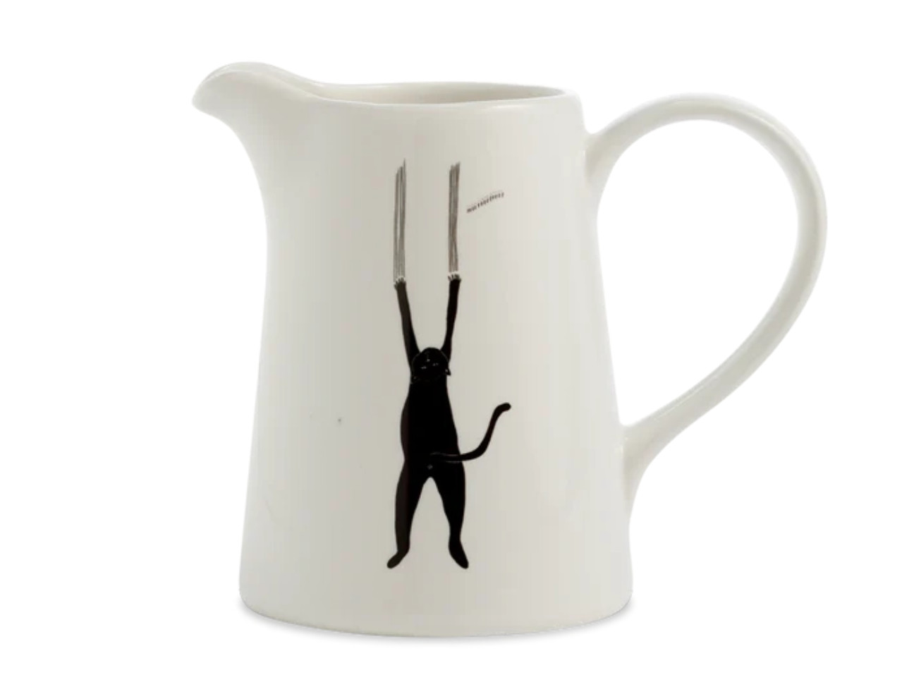 pot à lait en porcelaine blanc avec dessin noir d'un chat